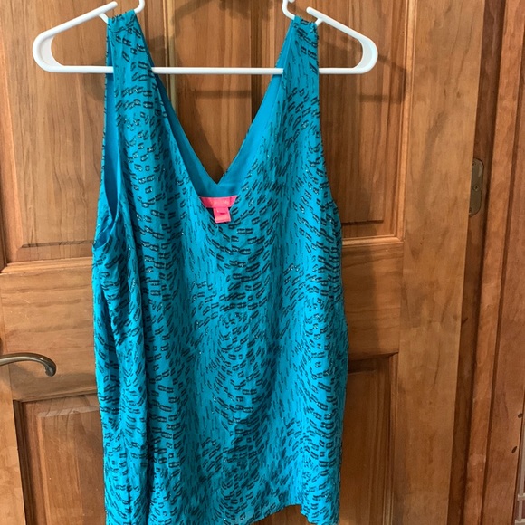 Lilly Pulitzer L Florin top, Teal bay silk swirl - Picture 1 of 5